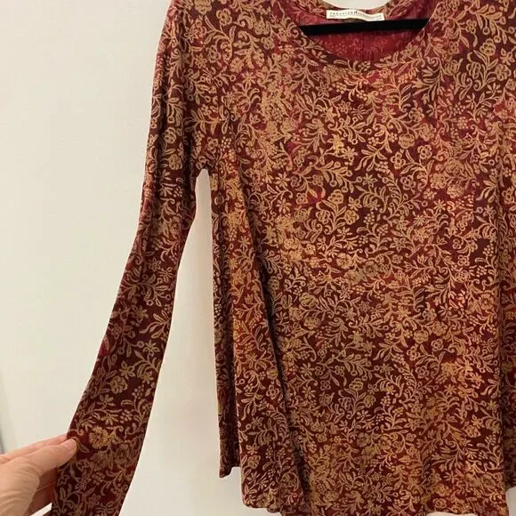 Peruvian Connection Long Sleeve Floral Pima Cotton Modal Blouse Women Size XS-S - Picture 6 of 8